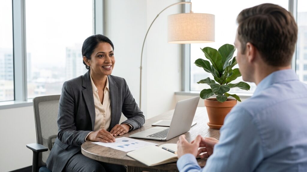Accountant meeting with a business client to discuss financial management