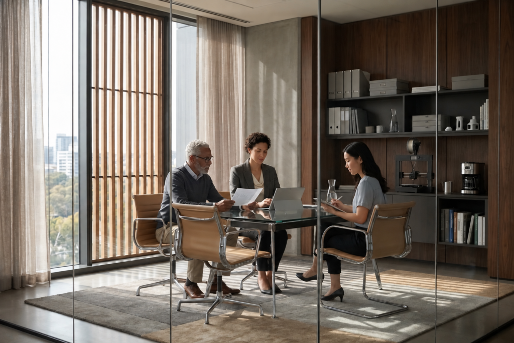 Business team collaborating with connected systems to improve communication and reduce business silos